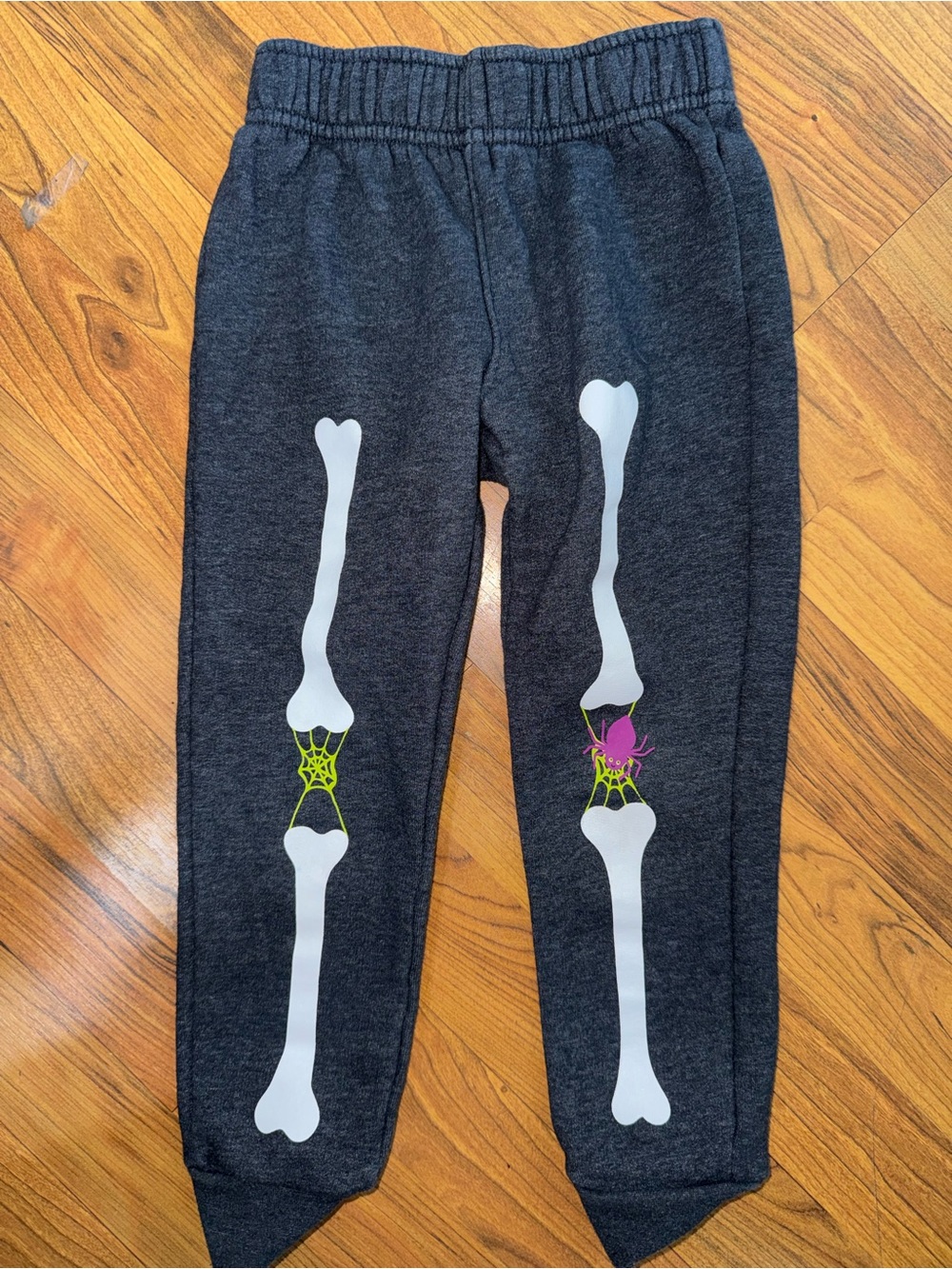 Cat & Jack Dark Gray Joggers with White Skeleton and Pink Spider